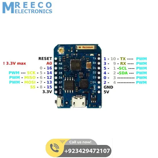 WEMOS D1 Mini Pro With External Antenna Connector - Back View