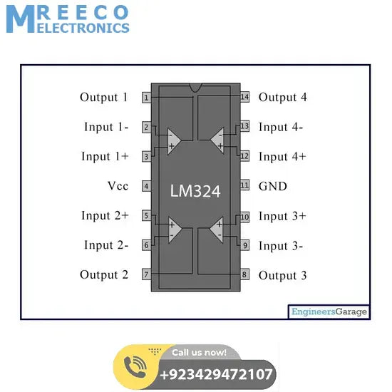 LM324 Quad OP-AMP Operational Amplifier IC - Side View