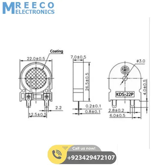 KDS-22P Piezo Buzzer U Shaped Audio Indicator 22mm X 7.0mm - Top View
