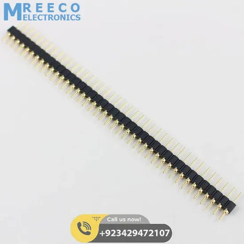 Gold Plated 2.54mm Male 40 Pin Single Row Straight Round Pin Header Strip - Front View