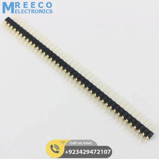 Gold Plated 2.54mm Male 40 Pin Single Row Straight Round Pin Header Strip - Front View
