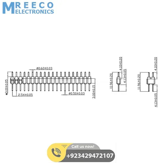 Gold Plated 2.54mm Male 40 Pin Single Row Straight Round Pin Header Strip - Top View
