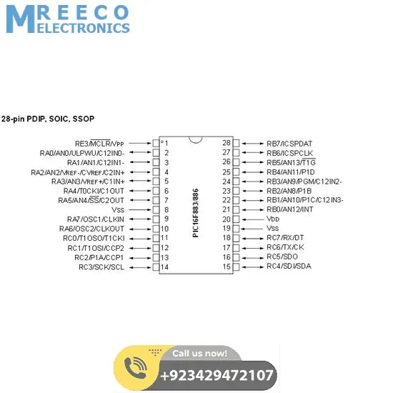 Dell Microcontroller PIC16F883 DIP 28 - Back View