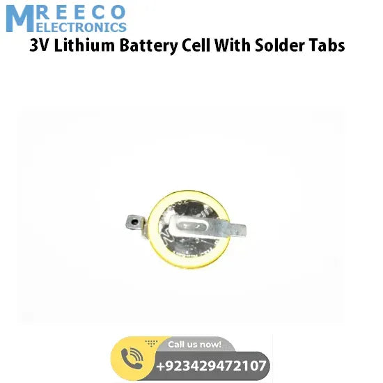3V Lithium Button Battery Cell With Solder Tabs CR1632 - Back View