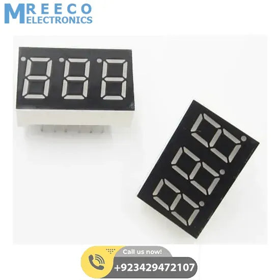 3 Digit Common Cathode 7 Segment LED Display - Front View