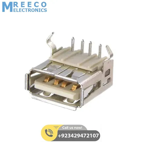PCB Mount USB A Type Female Right Angle Socket - Front View