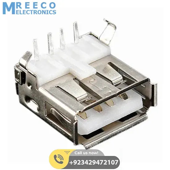 PCB Mount USB A Type Female Right Angle Socket - Side View