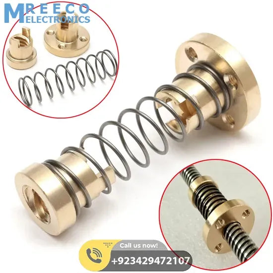 T8 Anti Backlash Spring Loaded Nut For CNC 8mm Threaded Rod Lead Screw - Back View