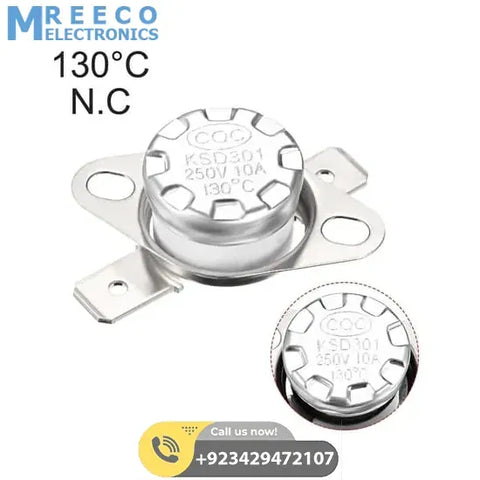 KSD301 250V 10A Temperature Control Switch 130 Celsius N.C Thermostat - Front View