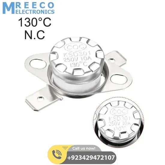 KSD301 250V 10A Temperature Control Switch 130 Celsius N.C Thermostat - Front View