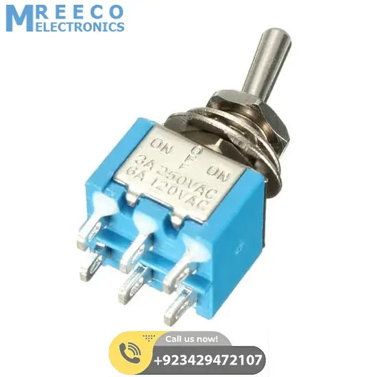 Mini MTS-203 6-Pin DPDT 6A 125VAC Toggle Switch 6 Pin On Off Toggle Switch 2 Positions - Side View