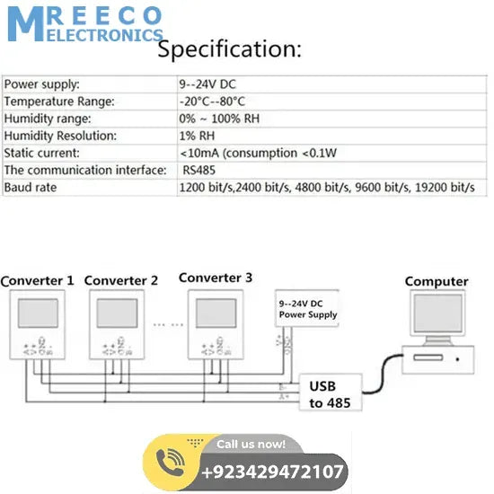 PKTH100B-czi High-Precision RS485 MODBUS RTU Temperature And Humidity Sensor Transmitter - Back View