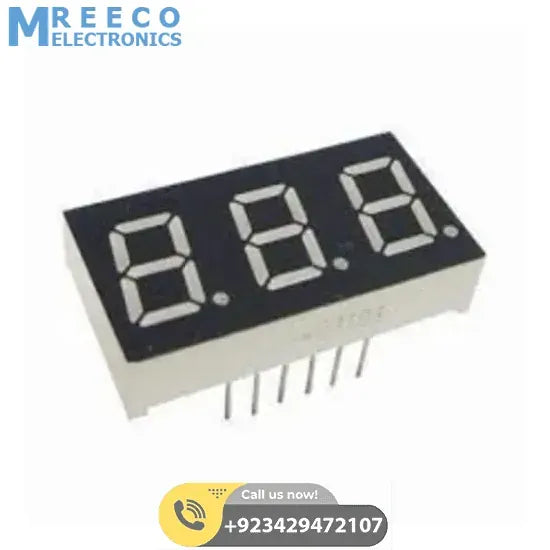 3 Digit 7 Segment Common Anode Red Color Display - Front View