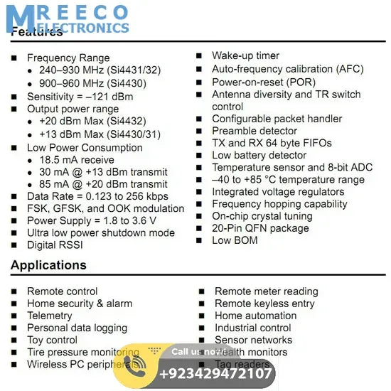 Retired Product XL4432-SMT SI4432 Wireless Transceiver Module In Pakistan - Back View