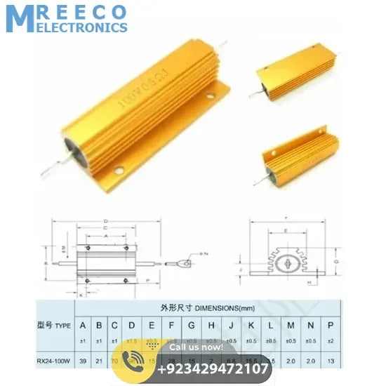 Aluminum Wirewound Golden 0.5R 100W Watt Resistor - Bottom View
