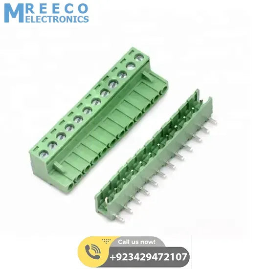 12 Pin Connector PCB Mount Right Angle Bent Screw Terminal - Front View