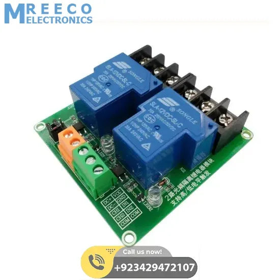 5V 30A 2-channel relay module - Side View