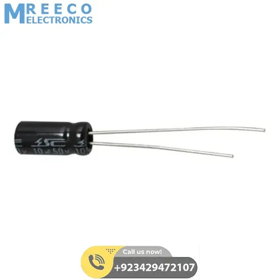 Aluminum 10uF 50V Electrolytic Capacitor - Front View