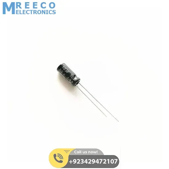 Aluminum 10uF 50V Electrolytic Capacitor - Side View