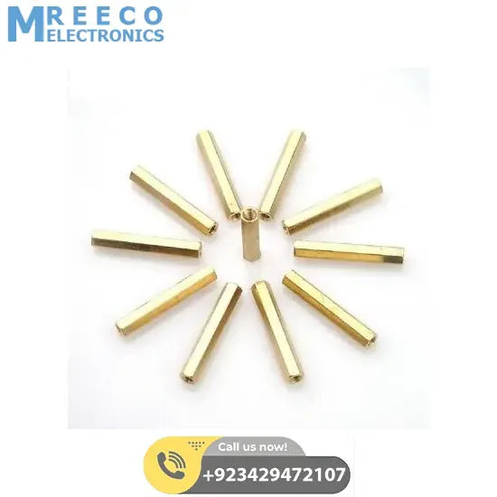 25mm Brass PCB M3 Hex Female Threaded Brass Spacer - Front View
