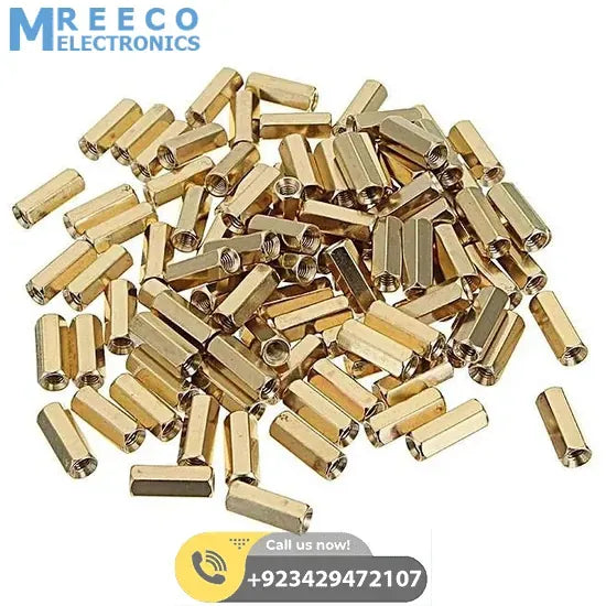 25mm Brass PCB M3 Hex Female Threaded Brass Spacer - Side View