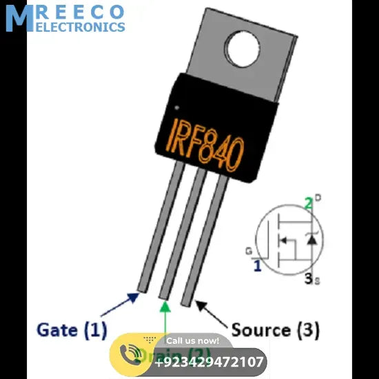 IRF840 N-channel 8A 500V Power MOSFET in Pakistan - Side View