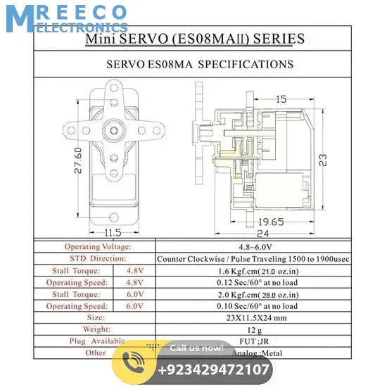 EMAX Mini Analog Metal Gear Servo Motor Set ES08MA - Display View
