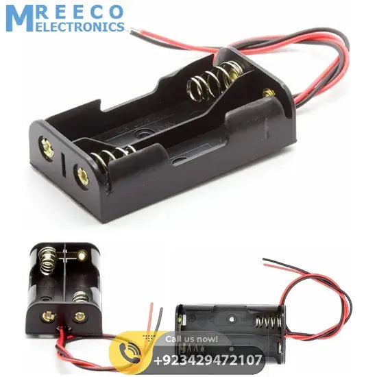 2xAA Battery Cell Holder Square Case Housing - Front View