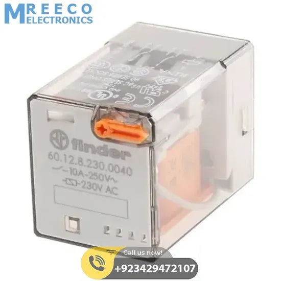 Finder Relay 220VAC 60.12 With 8pin Rail-Mount Relay Socket Relay Base - Side View