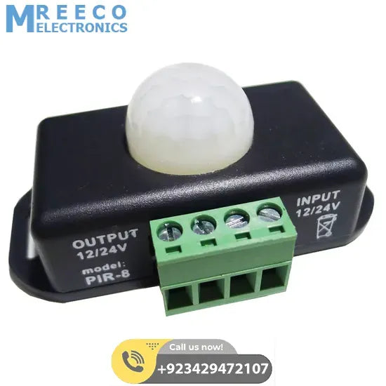 PIR8 Controller 12V 24V PIR Sensor LED Dimmer Switch Motion Timer Function Sign Control LED Strip Tape Lights in Pakistan - Front View