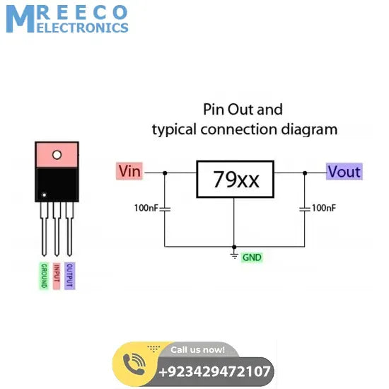 LM7905 negative voltage regulator - Side View