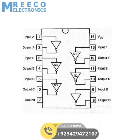 CD4069 Not Gate Hex Inverter IC DIP14 - Back View