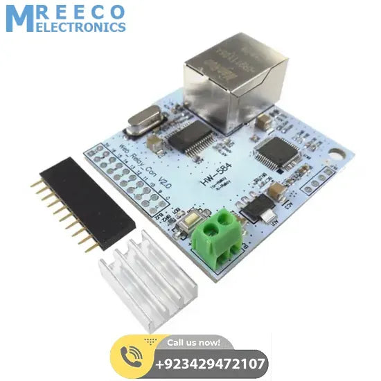 HW-584 8 Way W5100 Network Control Switch 5 Volt Network Relay Module Internet of Things - Front View