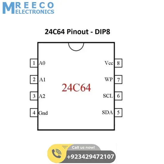 24C64 Serial EEPROM 64K Memory IC - Side View