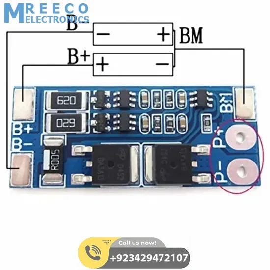 Battery Protection Board 2S 8A BMS For 18650 Lithium Ion Cells HX-2S-JH10 - Back View