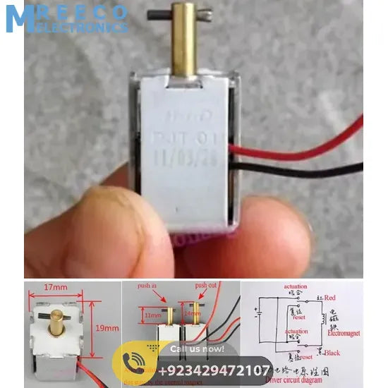 DC 6-12V Bidirectional Self-retaining Solenoid Push Pull Electromagnet PJT-01D - Side View