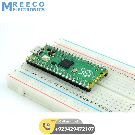 Pre soldered Raspberry Pi Pico RP2040 Microcontroller With USB Cable - Side View