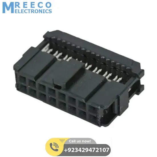 2.54mm 16 Pin Female FRC/IDC Press Mount Flat Ribbon Cable Connector - Front View