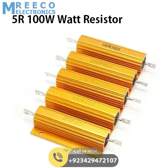 Aluminum Golden 5 Wirewound 5R 100W Watt Resistor - Front View