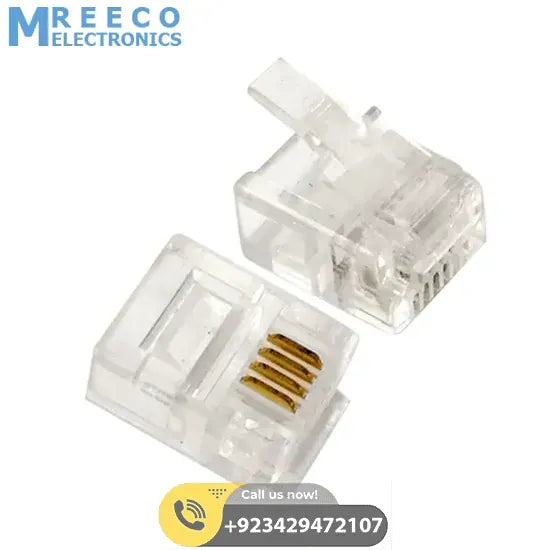 4 Pin RJ11 Telephone Jack Plug Connector 6P4C - Front View