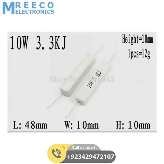10W 3.3K ohm Cement Resistor in lahore Pakistan - Front View