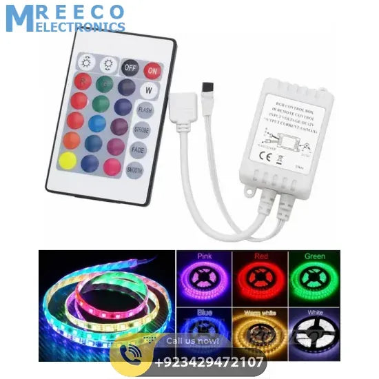 DC 12V RGB Remote Controller 24 Keys Plus LED Driver Dimmer For LED Strip light - Front View
