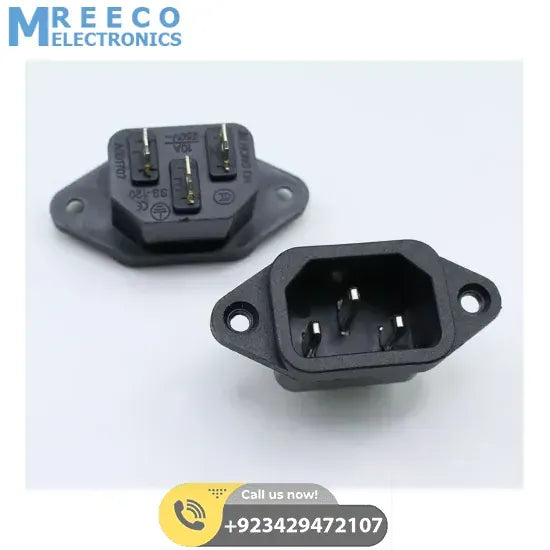 3 Pin Male Power Socket (Computer Power Socket) - Front View