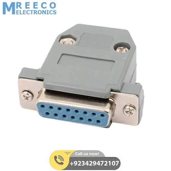 DB15 15 Pins 2 Rows Female Converter Connector Adapter w Cover Housing Assembly - Front View