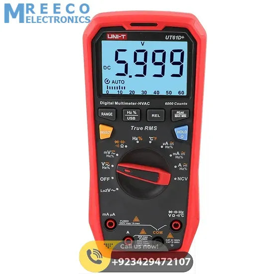 UT61D+ 1000V True RMS Digital Multimeter - Front View