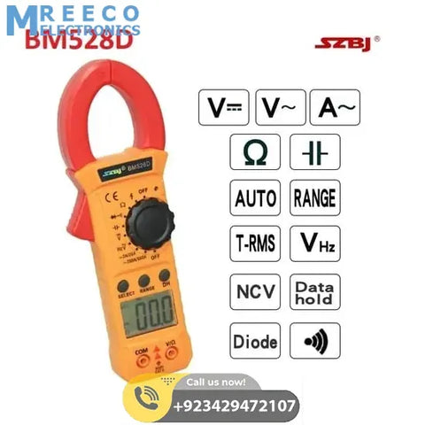 Handheld Digital Clamp Meter BM528D Non Contact AC DC Volt Amp Multimeter In Pakistan - Front View
