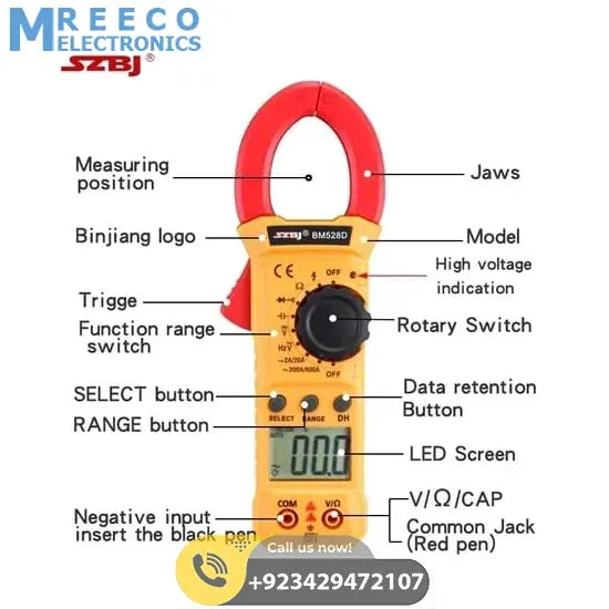Handheld Digital Clamp Meter BM528D Non Contact AC DC Volt Amp Multimeter In Pakistan - Side View
