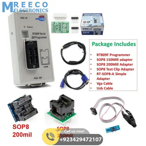 BIOS RT809F Serial ISP Programmer RT809 With 3 Adapters - Front View