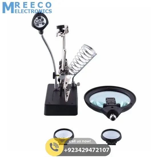 Magnifying Glass 5 LED Auxiliary Clip Magnifier 3 In1 Hand Soldering Solder Iron Stand Holder Station - Bottom View