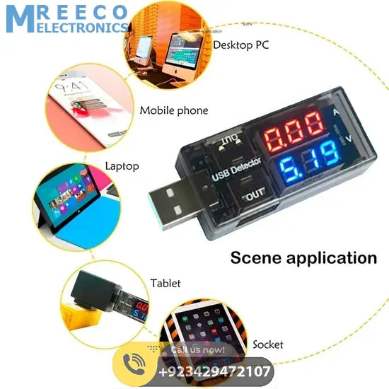 KEWEISI USB Current Voltage Meter Battery Tester - Front View